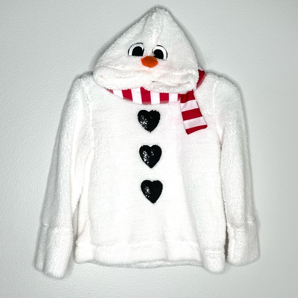 NWT Margaux & Lexi M 10/12 Snowman Fleece Hoodie Holiday Christmas Olaf FLAW